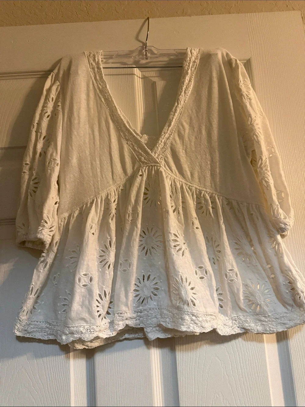Free People Sweeter Side Eyelet Top Ivory Boho Peplum Blouse Size Small NWOT